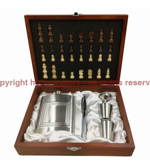 Armed Forces Engraved 8oz Hip Flask and Cups Chess Set