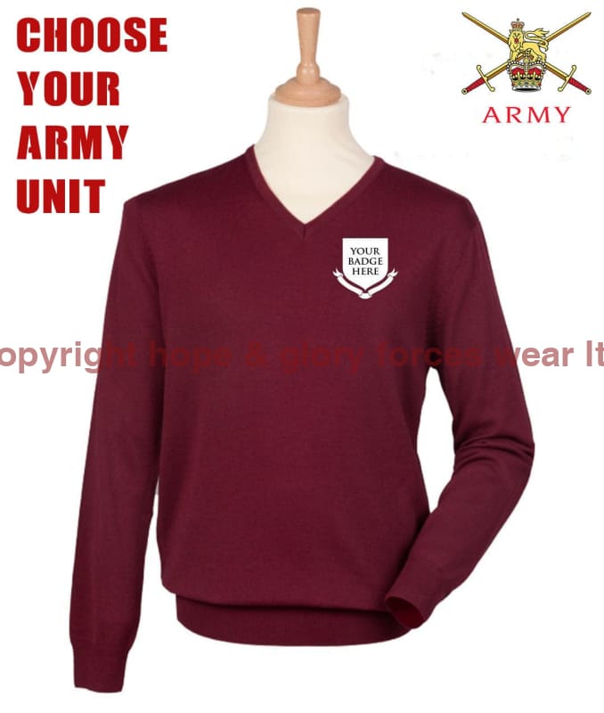 British Army Units Regimental Lightweight V Neck Sweater Xxs - 32 Inch Chest / Burgundy Jumper