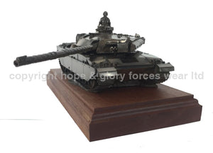 Military Statue - Challenger 1 Main Battle Tank Mahogany Mounted Cold Cast Bronze Statue