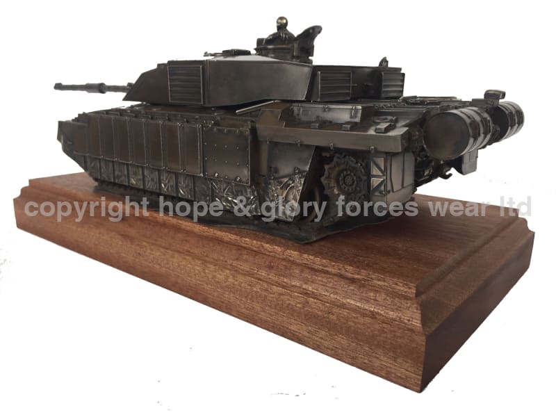 Military Statue - Challenger 2 Main Battle Tank Mahogany Mounted Cold Cast Bronze Statue