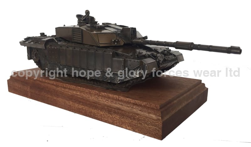 Military Statue - Challenger 2 Main Battle Tank Mahogany Mounted Cold Cast Bronze Statue