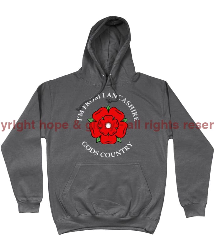 I’m From Lancashire God’s Country Front Printed Hoodie Small - 36 Inch Chest / Storm Grey