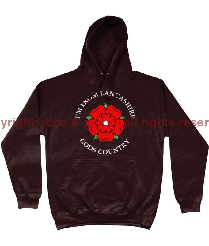 I’m From Lancashire God’s Country Front Printed Hoodie Xs - 34 Inch Chest / Hot Chocolate