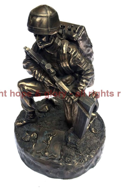 Military Statue - Kneeling Royal Signals Soldier Cold Cast Bronze Military Statue Sculpture