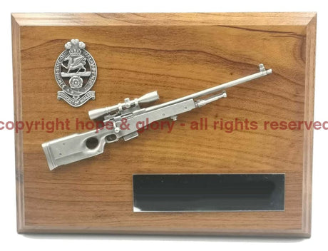 L96 SNIPER RIFLE and CAP BADGE Wooden Military Plaque