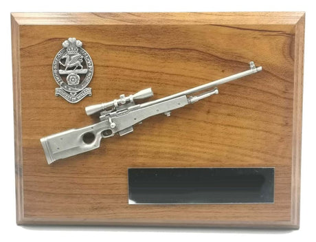 L96 SNIPER RIFLE and CAP BADGE Wooden Military Plaque