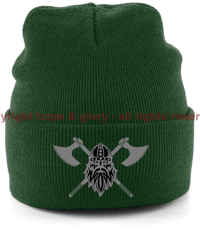 Never Surrender Embroidered Cuffed Beanie Hat Bottle Green