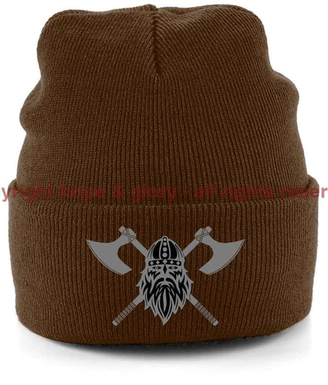 Never Surrender Embroidered Cuffed Beanie Hat Chocolate Brown