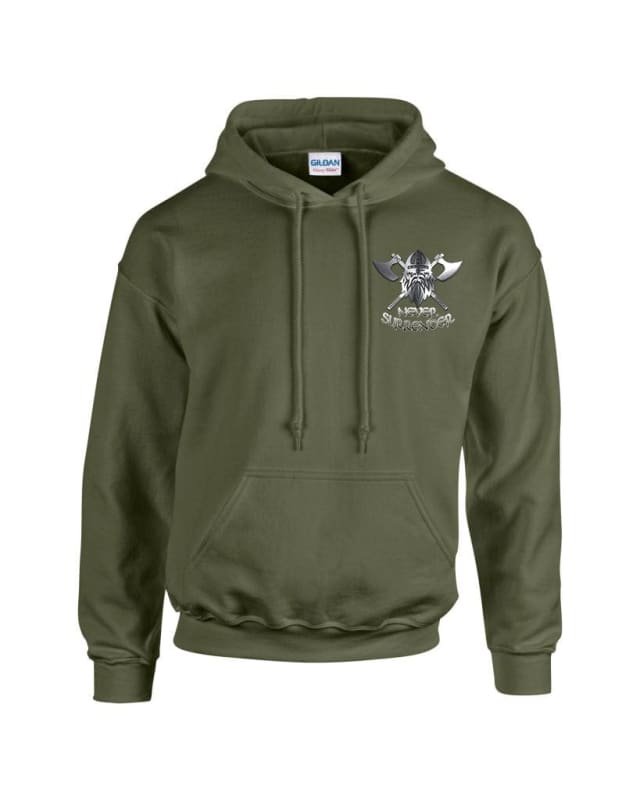 Never Surrender Embroidered Hoodie Small - 34/36 Inch Chest / Military Green (Armed Forces)