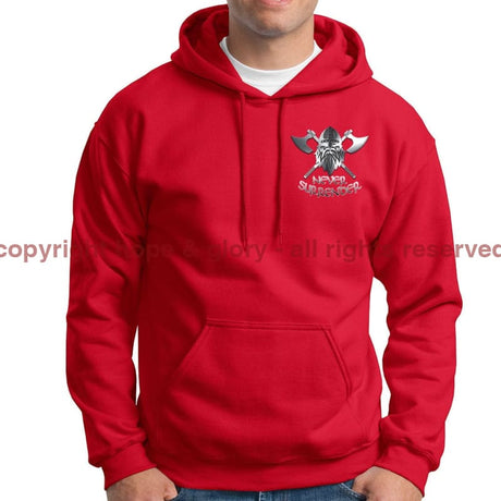 Never Surrender Embroidered Hoodie Small - 34/36 Inch Chest / Red (Armed Forces)