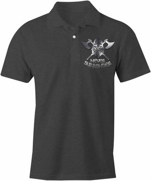 Never Surrender Embroidered Polo Shirt Small / Charcoal (Cotton)