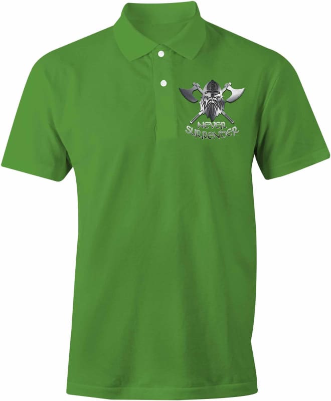 Never Surrender Embroidered Polo Shirt Small / Kelly Green (Cotton)