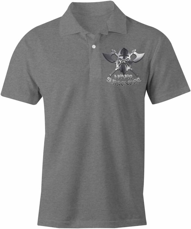 Never Surrender Embroidered Polo Shirt Xs / Heather Grey (Cotton)