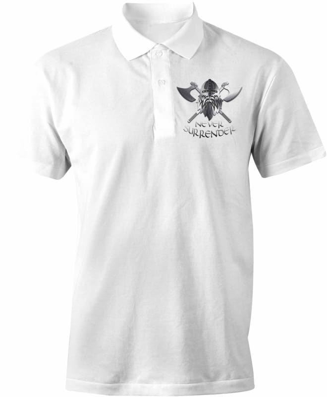 Never Surrender Embroidered Polo Shirt Xs / White (Cotton)