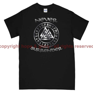 Never Surrender Valknut Printed T-Shirt