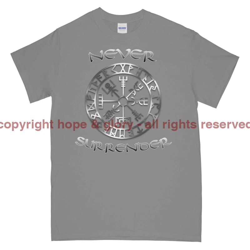 Never Surrender Viking Compass Printed T-Shirt