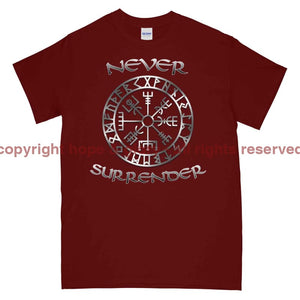 Never Surrender Viking Compass Printed T-Shirt