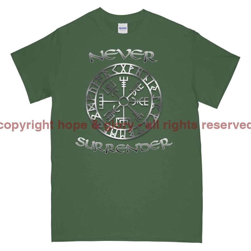 Never Surrender Viking Compass Printed T-Shirt