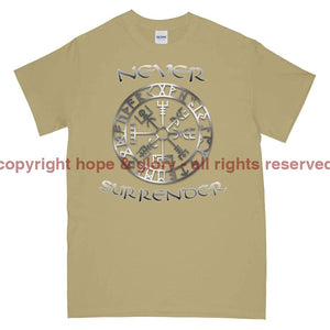 Never Surrender Viking Compass Printed T-Shirt