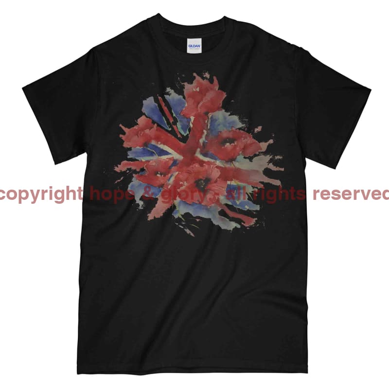 Poppies On Union Flag Watercolour Printed T-Shirt