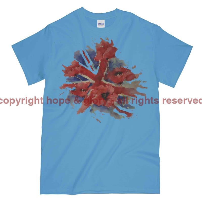 Poppies On Union Flag Watercolour Printed T-Shirt