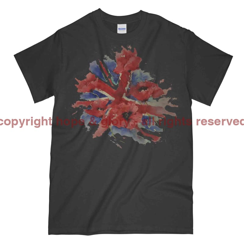 Poppies On Union Flag Watercolour Printed T-Shirt