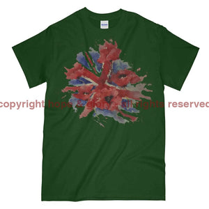 Poppies On Union Flag Watercolour Printed T-Shirt