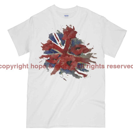 Poppies On Union Flag Watercolour Printed T-Shirt