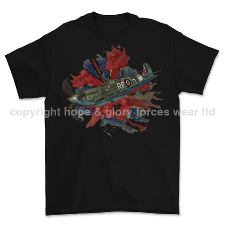 Poppy And Spitfire Lest We Forget Printed T-Shirt