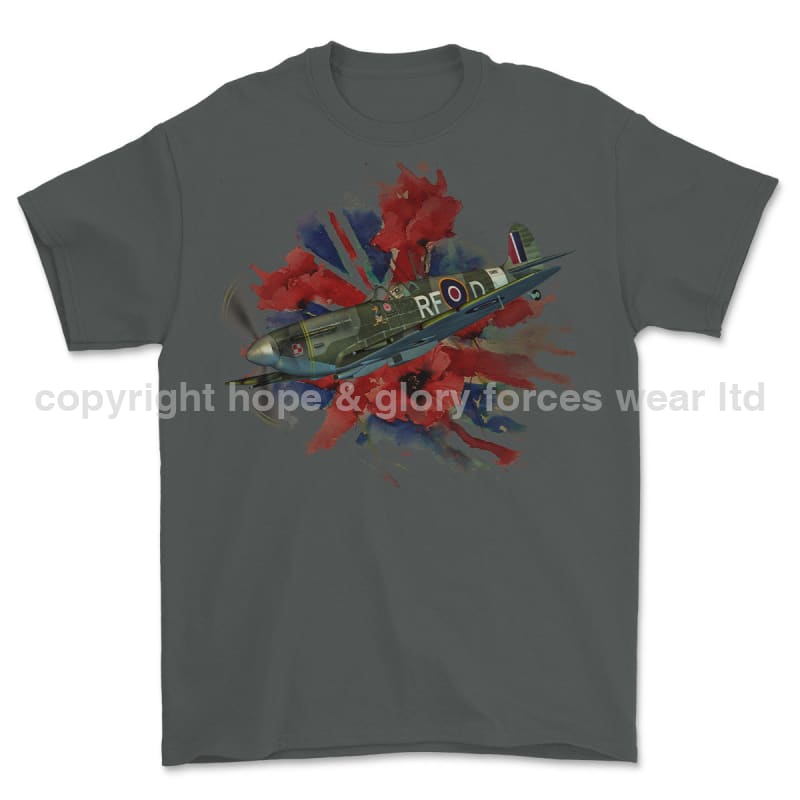 Poppy And Spitfire Lest We Forget Printed T-Shirt