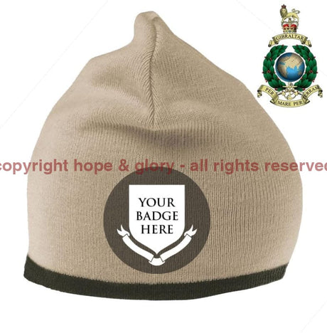 Royal Marine Units Embroidered Beanie Hat Stone/Olive Green Trim