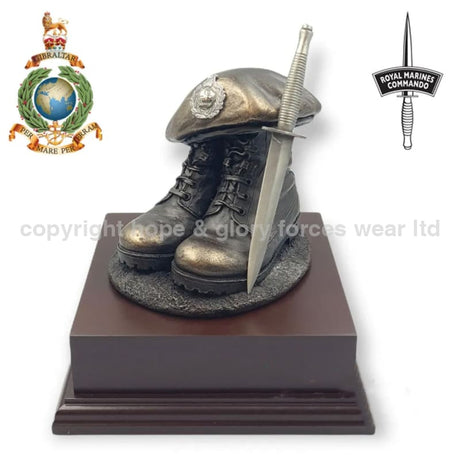 Royal Marines Boots And Beret With Commando Dagger