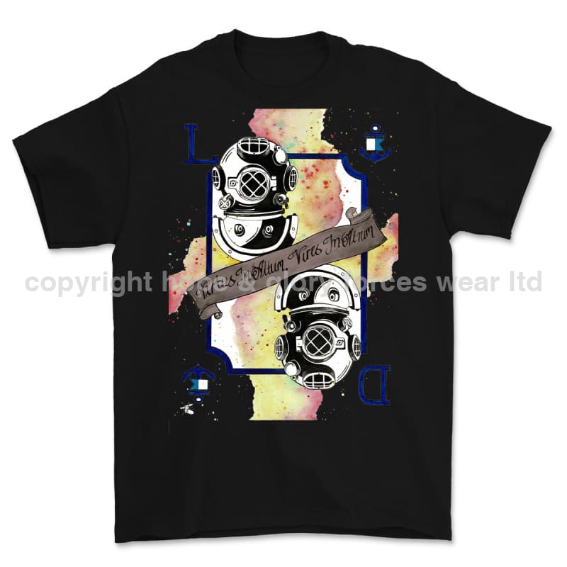 Diver Royal Navy Playing Card Art Front Printed T-Shirt