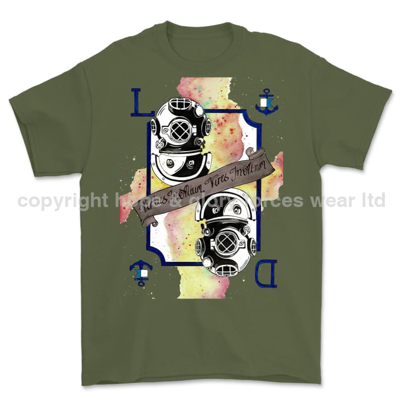 Diver Royal Navy Playing Card Art Front Printed T-Shirt