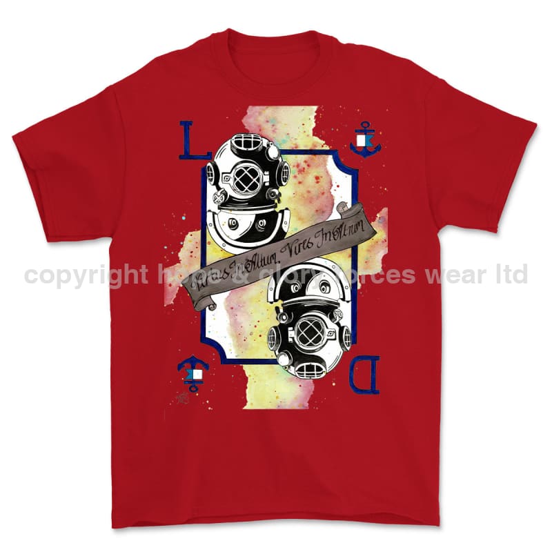 Diver Royal Navy Playing Card Art Front Printed T-Shirt