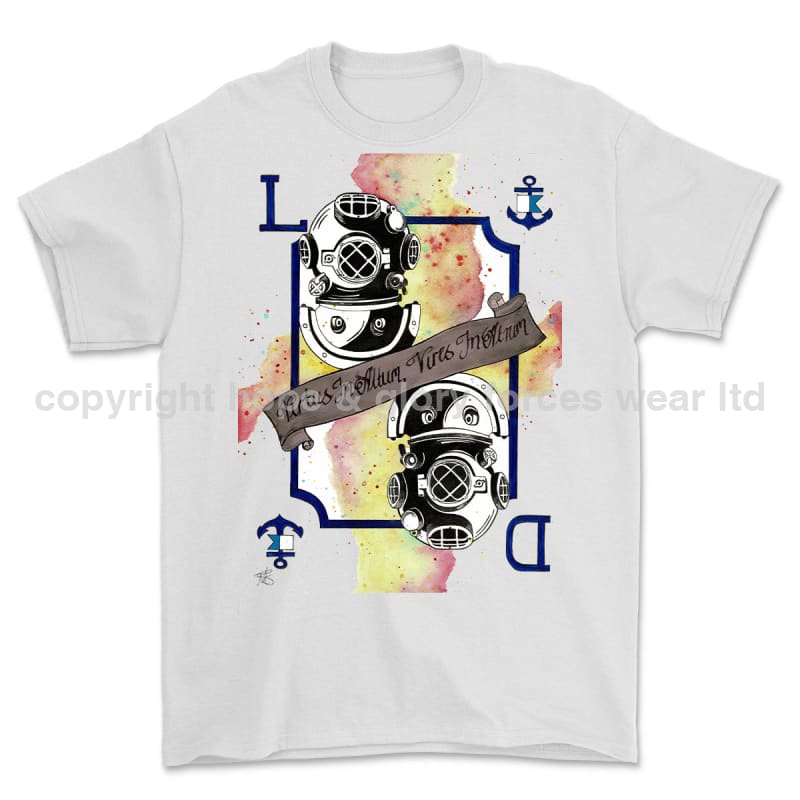 Diver Royal Navy Playing Card Art Front Printed T-Shirt