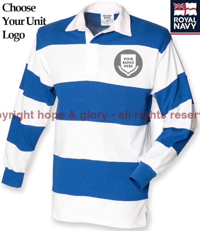 Royal Navy Units Stripe Rugby Shirt Small - 36/38 Inch Chest / White/Royal Blue