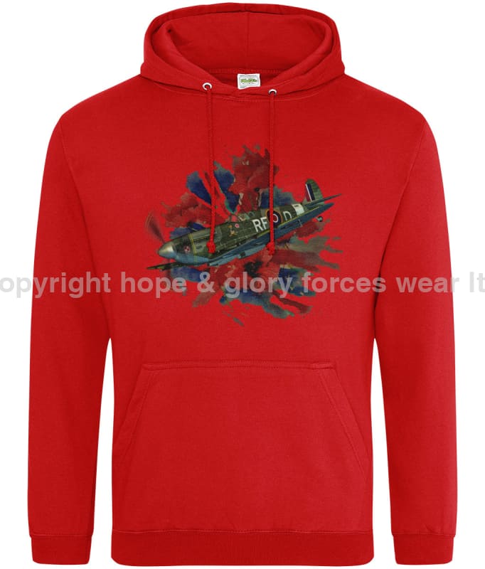 Spitfire On Poppy Union Flag Printed Unisex Hoodie