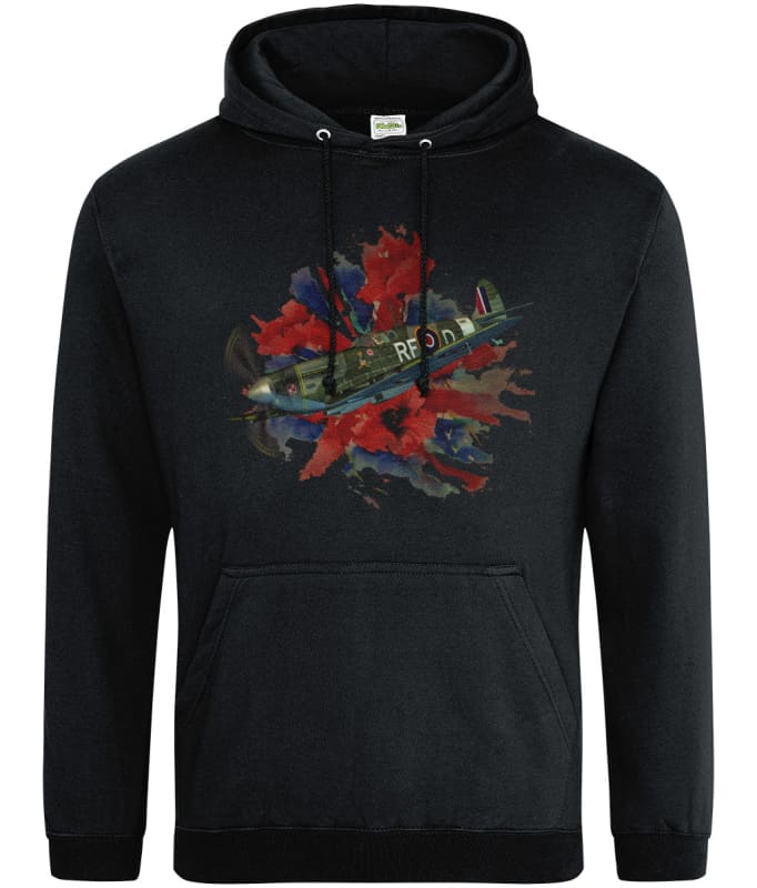 Spitfire On Poppy Union Flag Printed Unisex Hoodie