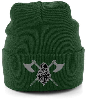 Never Surrender Embroidered Cuffed Beanie Hat Bottle Green