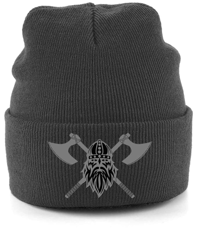 Never Surrender Embroidered Cuffed Beanie Hat Graphite Grey