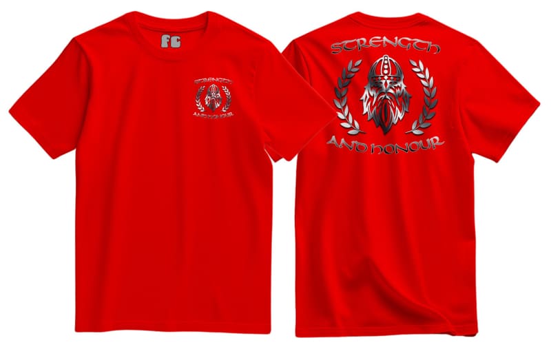 Strength And Honour Viking Laurel Double Print T-Shirt Men’s Small - 34/36 Inch Chest / Red