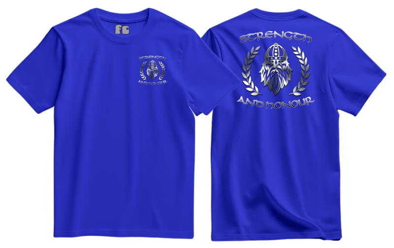 Strength And Honour Viking Laurel Double Print T-Shirt Men’s Small - 34/36 Inch Chest / Royal Blue