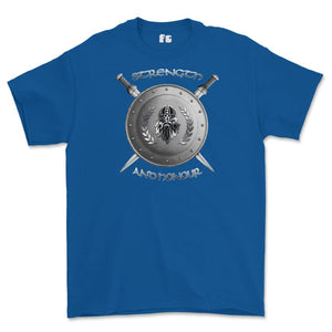 Strength and Honour Viking Shield And Swords Printed T-Shirt