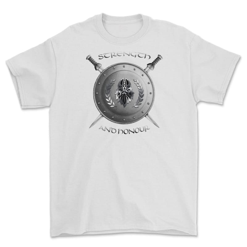 Strength and Honour Viking Shield And Swords Printed T-Shirt