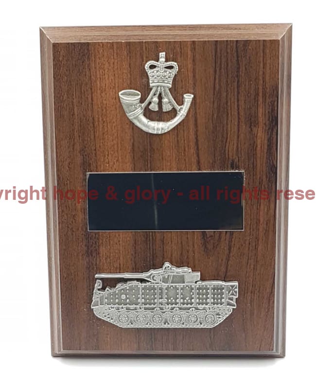 WARRIOR 510 and CAP BADGE Walnut Military Plaque