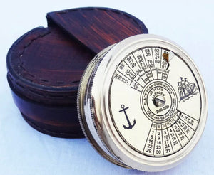 NAUTICAL ANCHOR CALENDAR BRASS COMPASS WITH LEATHER BAG