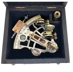 BRASS SHIPS HISTORY SEXTANT WITH WOODEN BOX