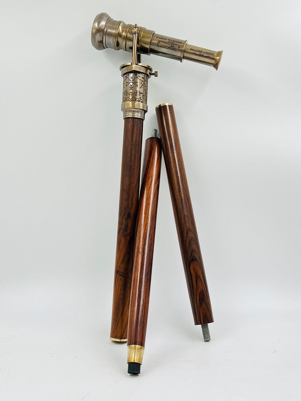 Telescope With Compass Handle Brass Handle Leather Walking stick/cane with three store fold Beautiful gift