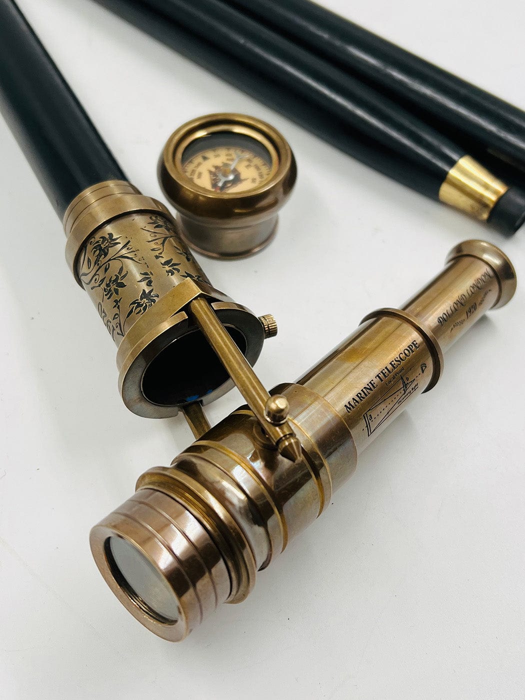 Brass Hidden Telescope Leather Overlay Walking outlet Stick Canes with Beautiful Leather Cover